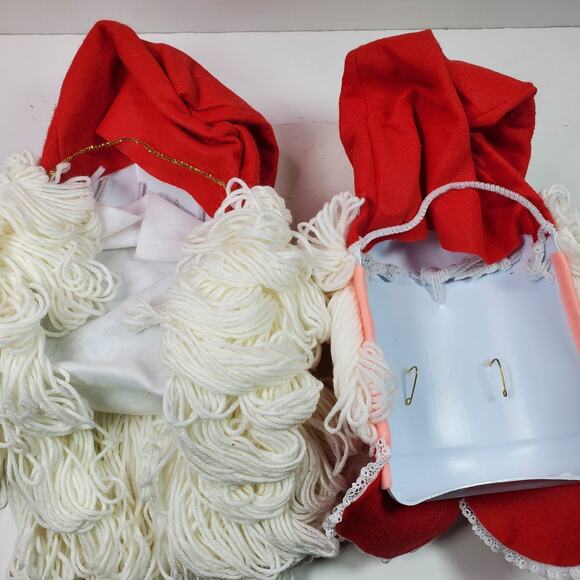 Vintage Santa & Mrs Claus Face Head Yarn Beard Christmas Handmade Shelf Sitters - Picture 11 of 11